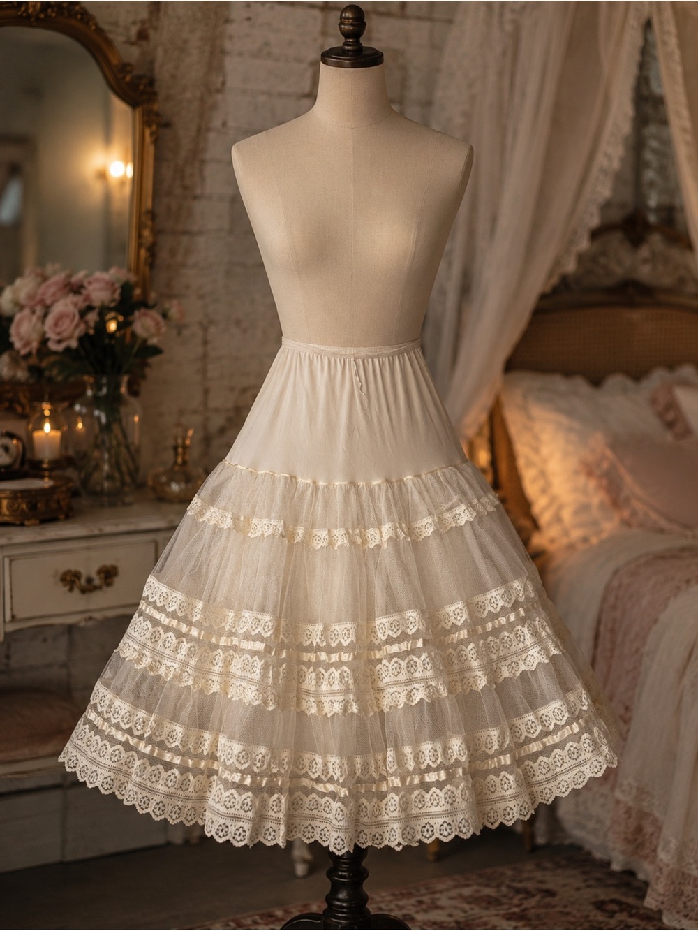 Vintage 3 layer lace trim crinoline